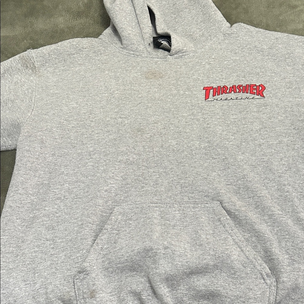 Thrasher Light Gray Hoodie with Red Logo